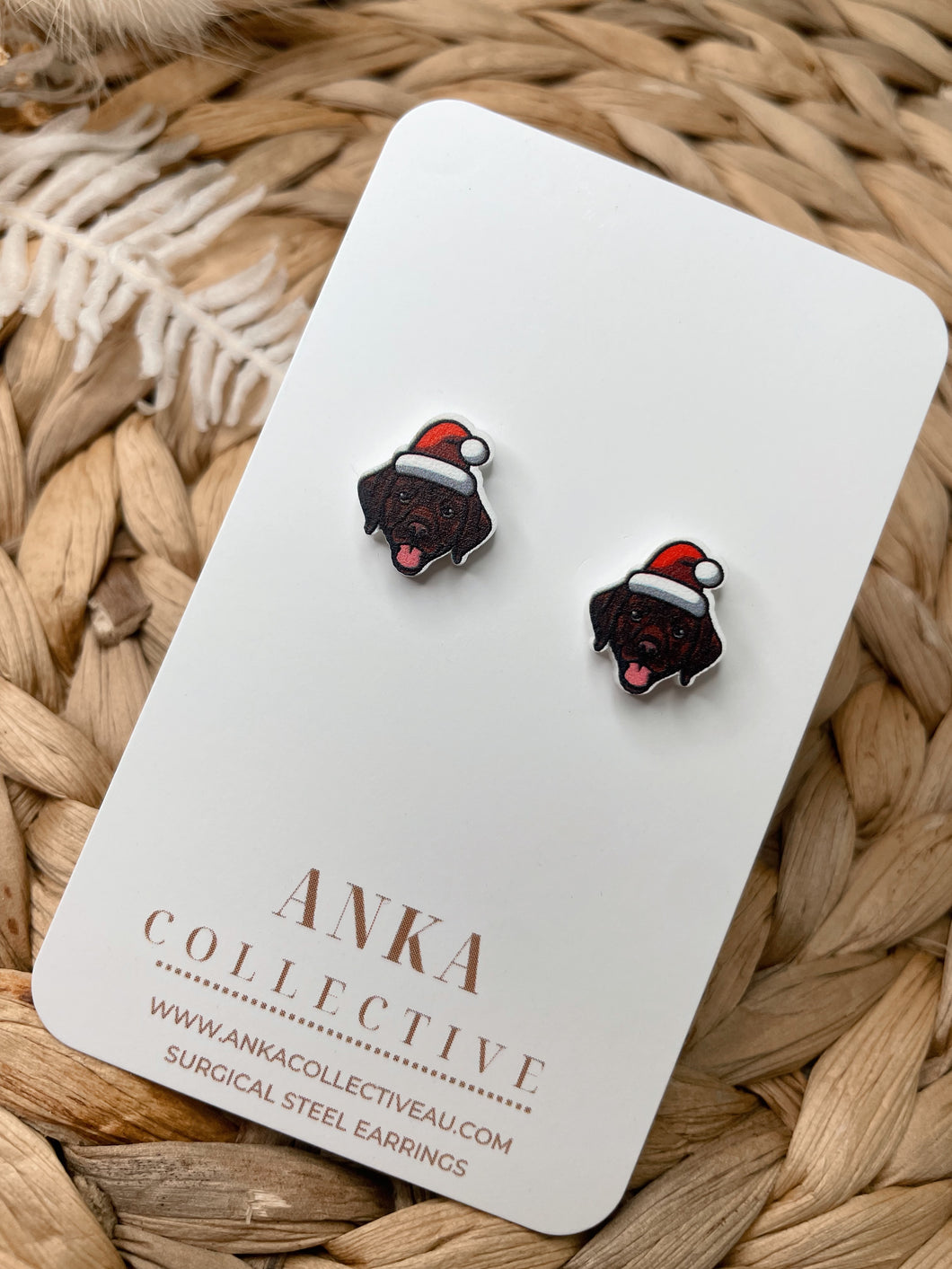 Labrador Chocolate Stud Christmas Earrings