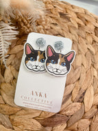 Tri Colour Cat Dangle Earrings