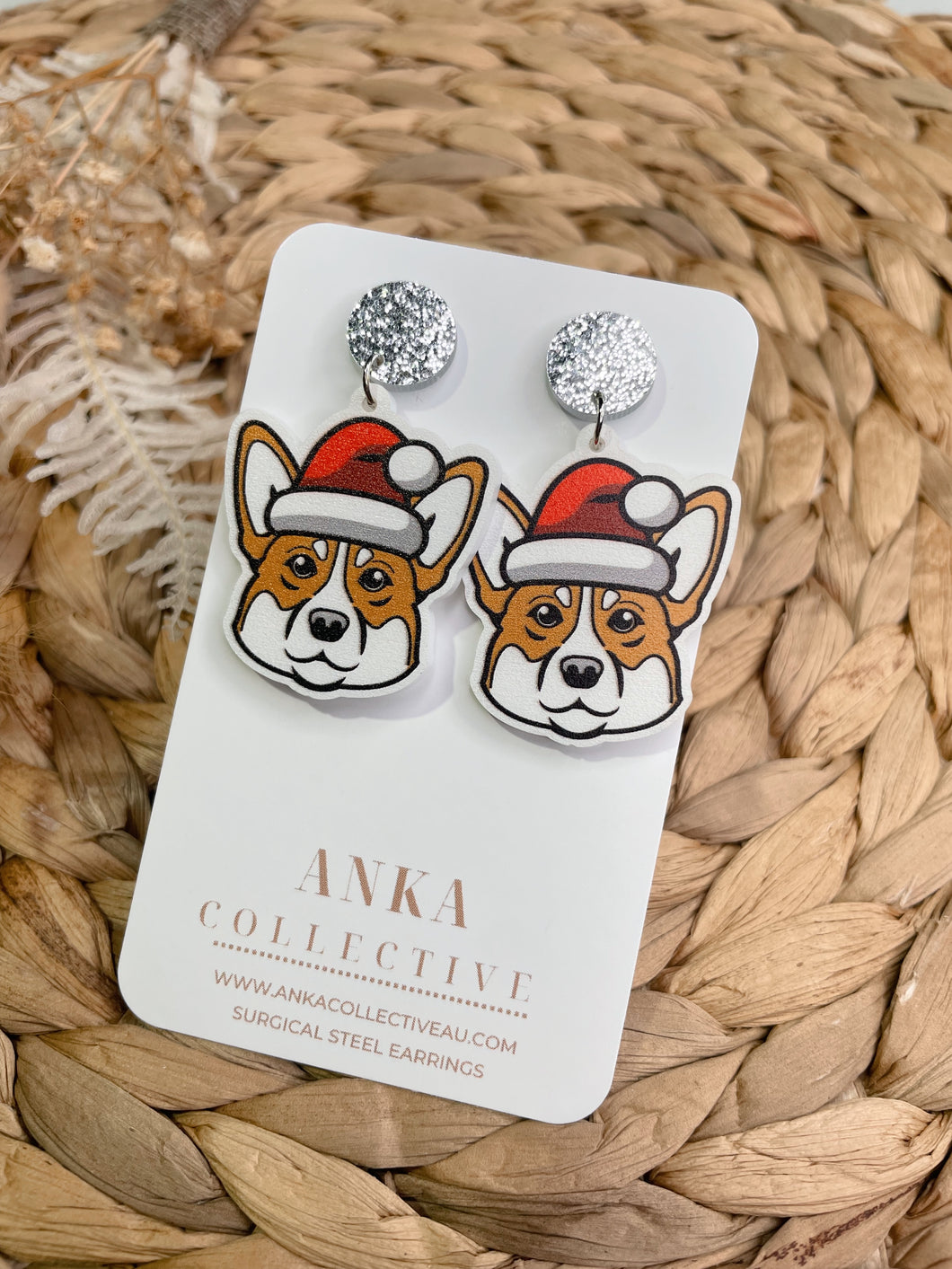 Corgi Dangle Christmas Earrings