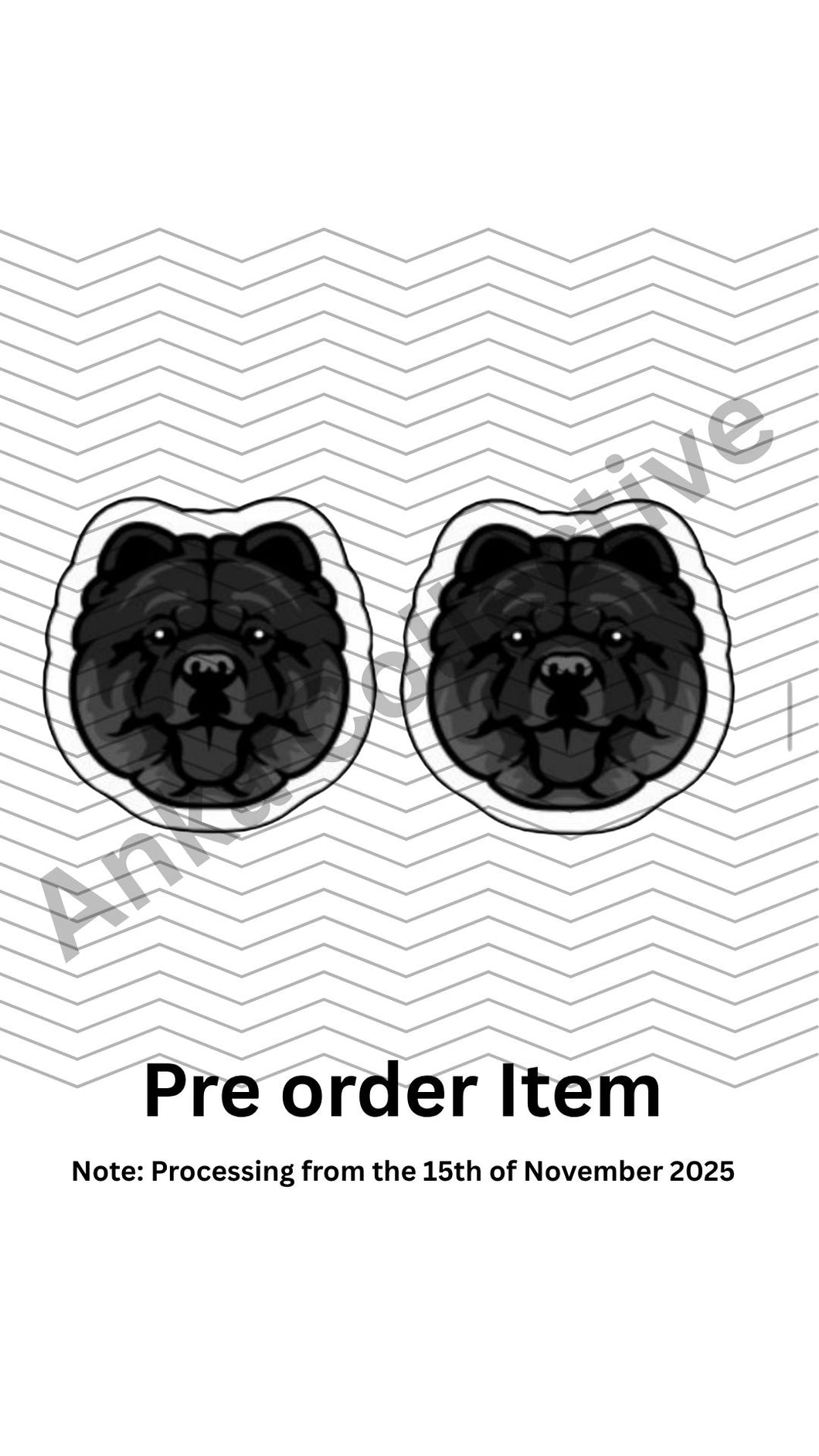 Chow Chow Black Stud Earrings
