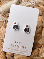 Dachshund Long Haired Black Stud Christmas Earrings