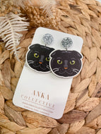 Scottish Fold Black Cat Dangle Earrings