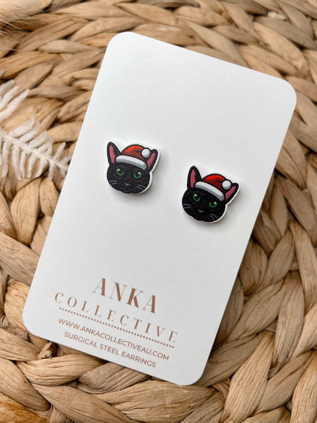 Black Cat Stud Christmas Earrings