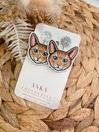 Abyssinian Blue Eyes Cat Dangle Earrings