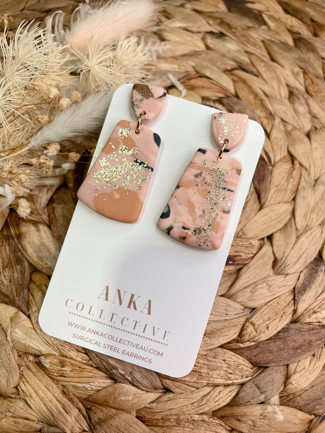 Pink Gold Leaf Statement Earrings