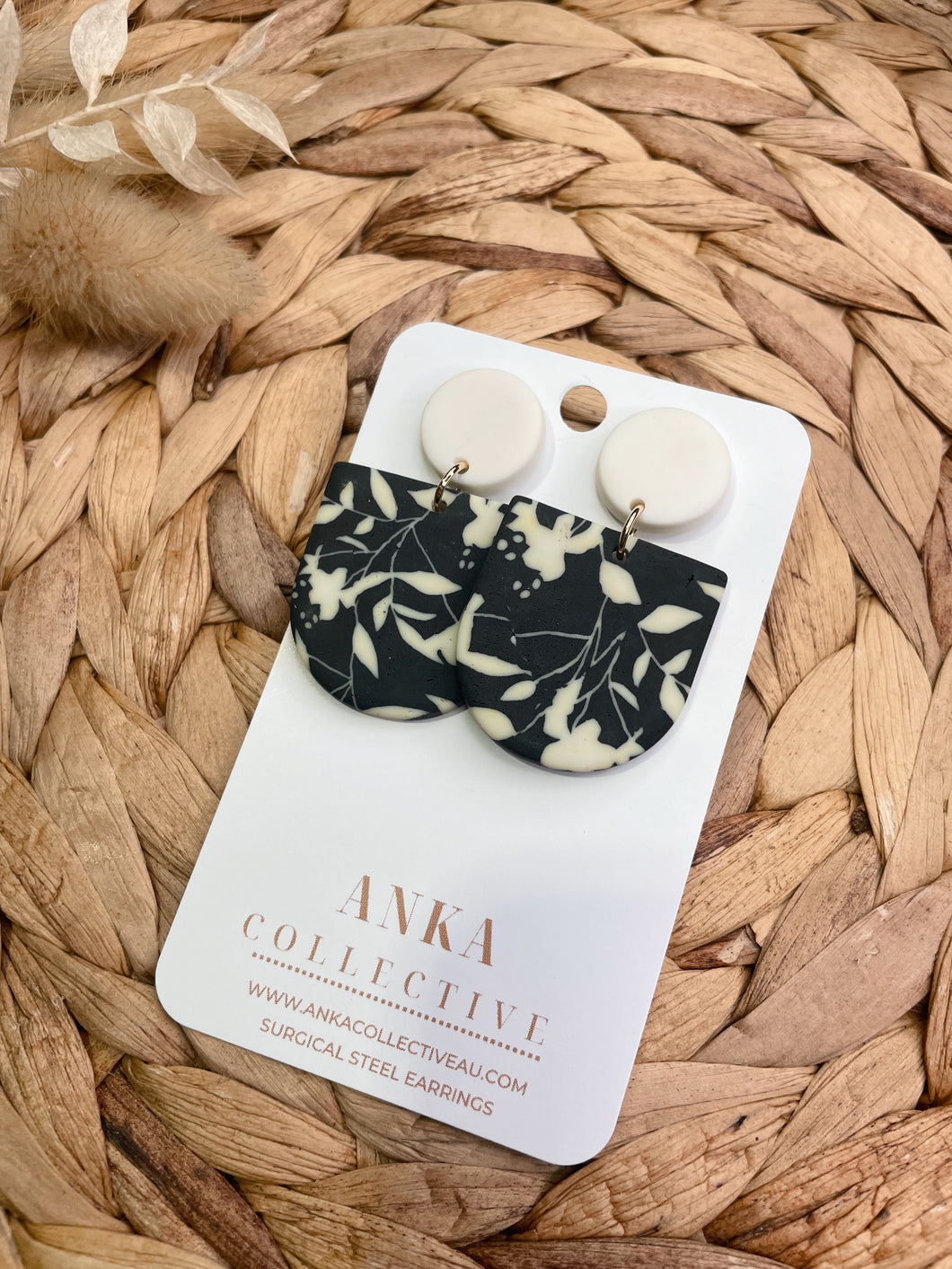 Black Leaf Pattern Statement Earrings