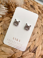 Maine Coon Brown Cat Stud Earrings