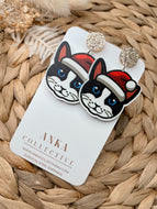 Bicolour Black With White Cat Dangle Christmas Earrings