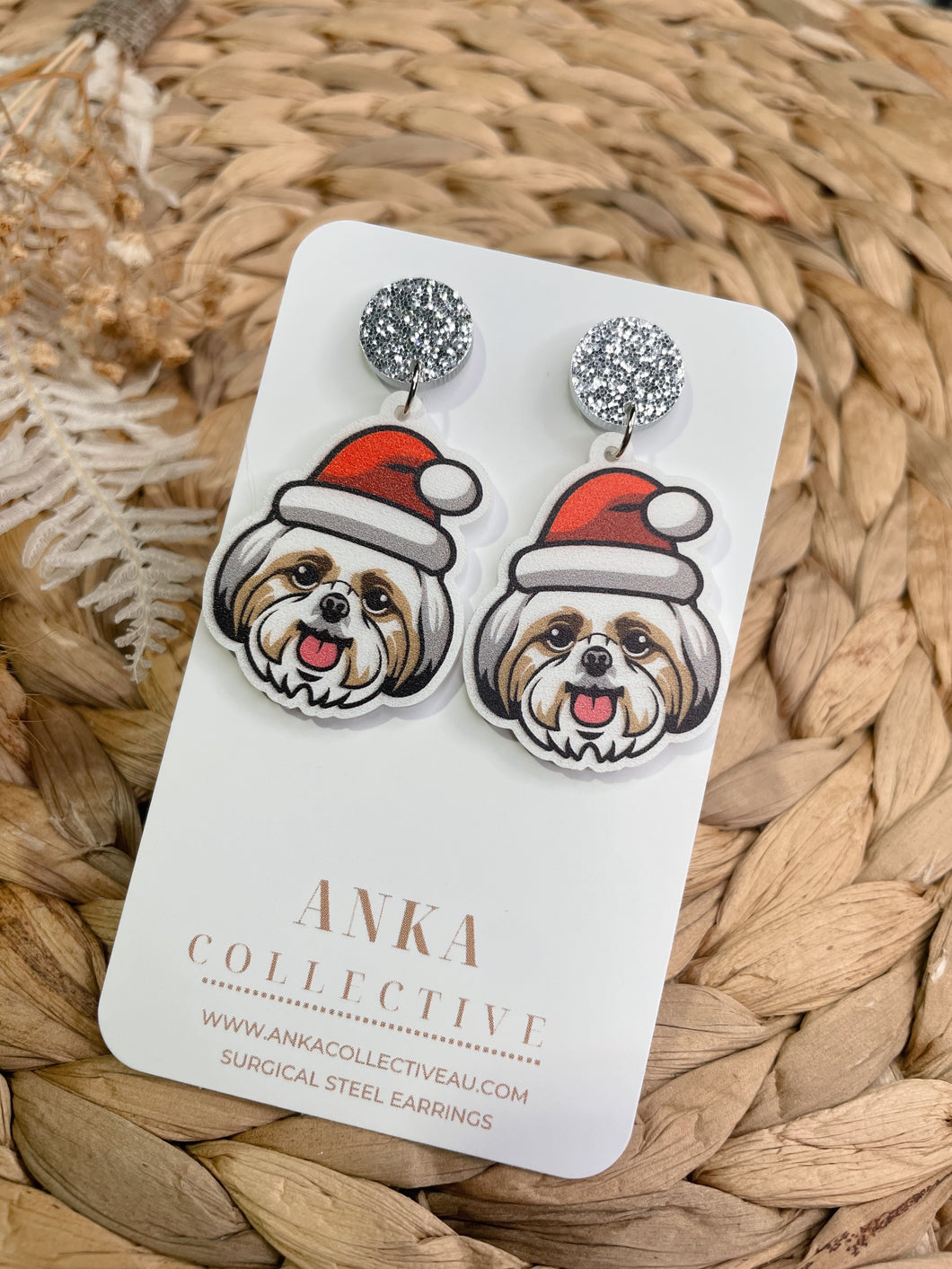 Shihtzu Dangle Christmas Earrings