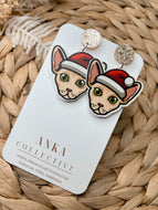 Sphynx Light Tan Cat Dangle Christmas Earrings