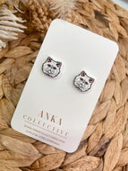 Persian White Cat Stud Earrings