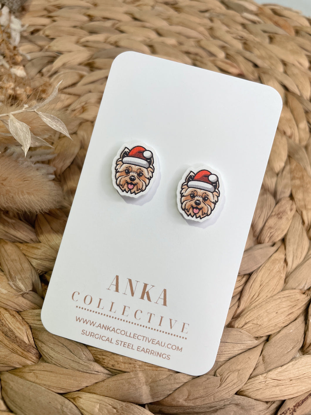 Yorkie Stud Christmas Earrings