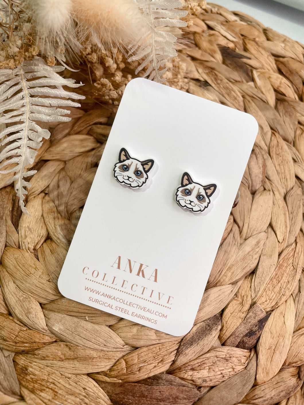 Ragdoll Light Cat Stud Earrings