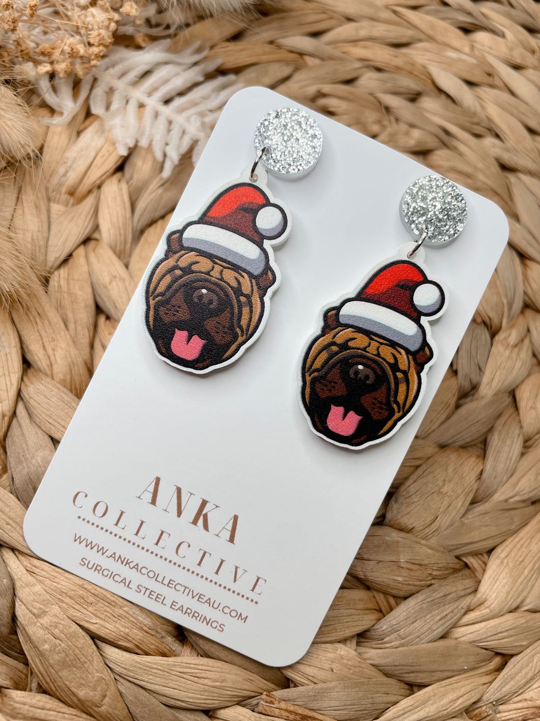 Shar Pei Dangle Christmas Earrings