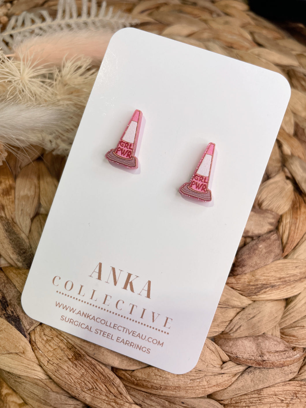 Girl Power Traffic Cone Pink Stud Earrings