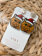 Persian Brown Cat Dangle Christmas Earrings