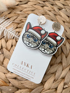 Tabby Silver Cat Dangle Christmas Earrings