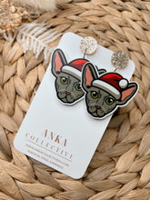 Load image into Gallery viewer, Peterbald Gray Cat Dangle Christmas Earrings
