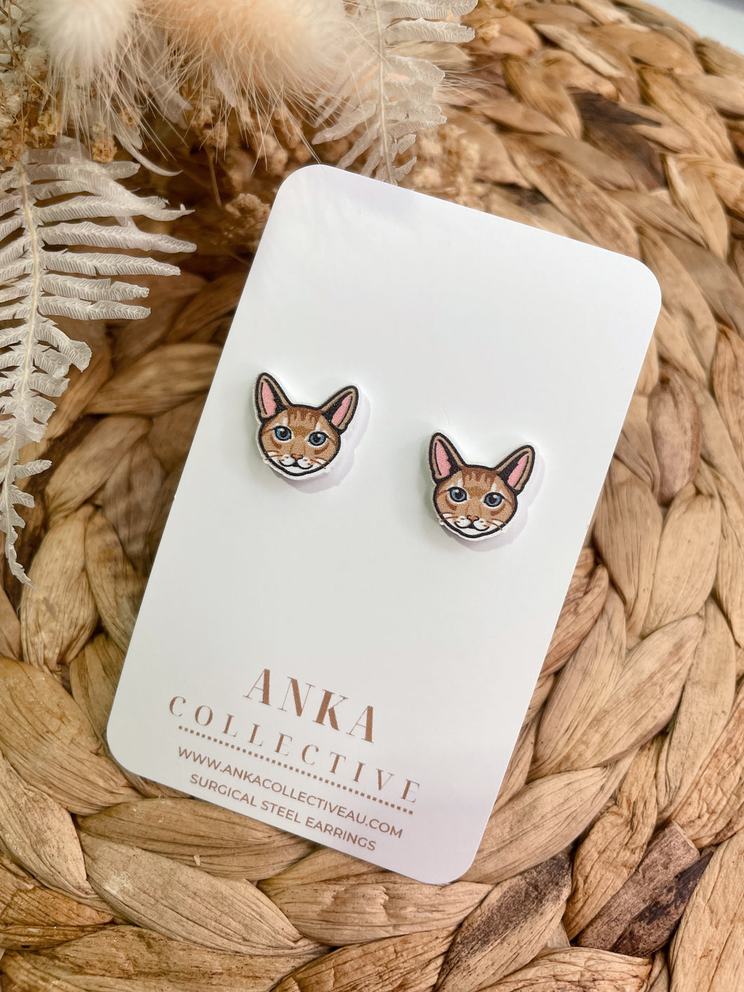 Abyssinian Blue Eyes Cat Stud Earrings