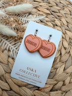 Heart Sparkly Orange TS Dangle Earrings