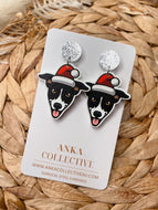 Greyhound Black & White Dangle Christmas Earrings