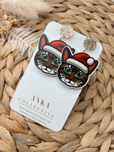 Load image into Gallery viewer, Tabby Brown Cat Dangle Christmas Earrings

