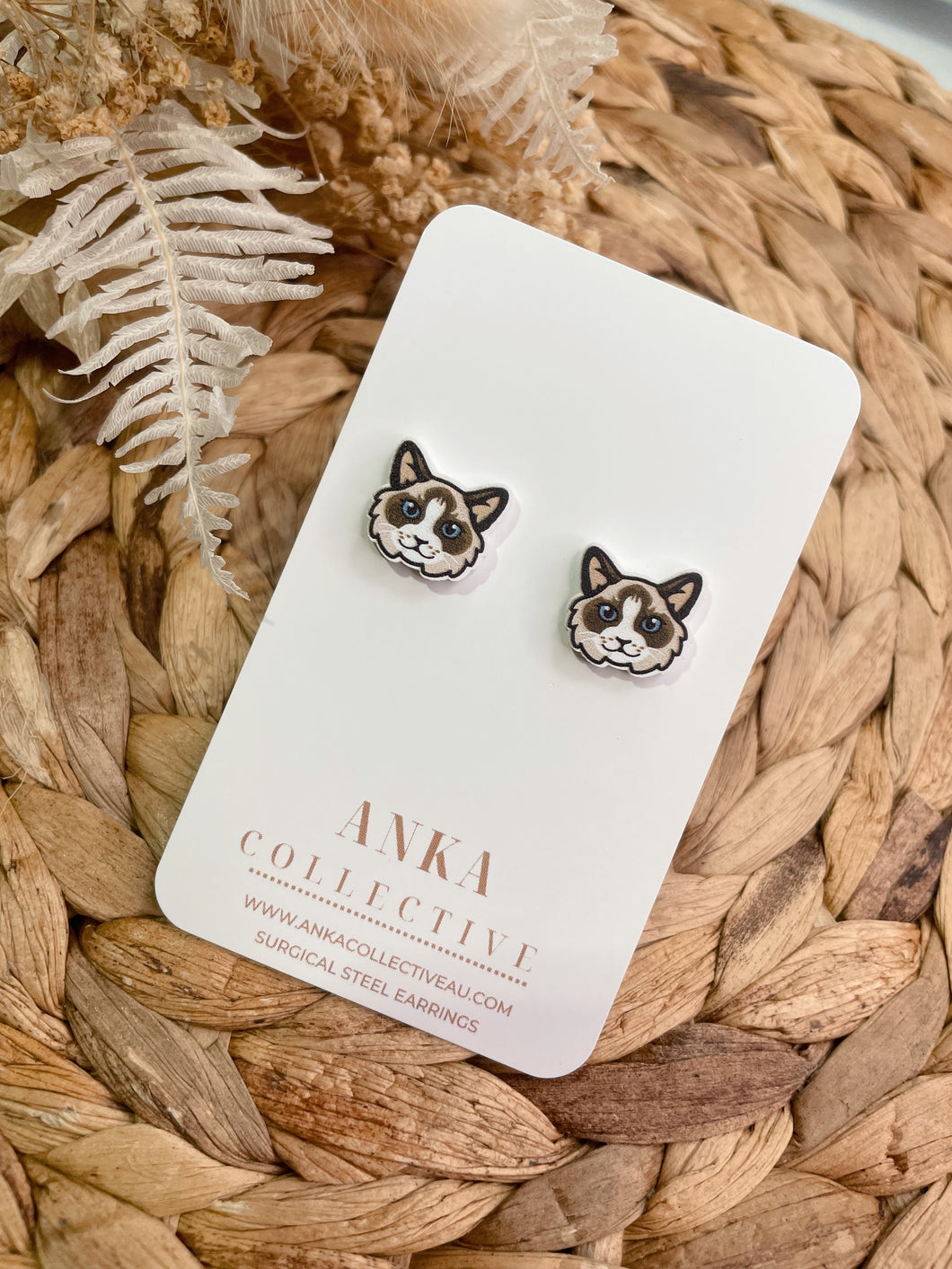 Ragdoll Dark Cat Stud Earrings