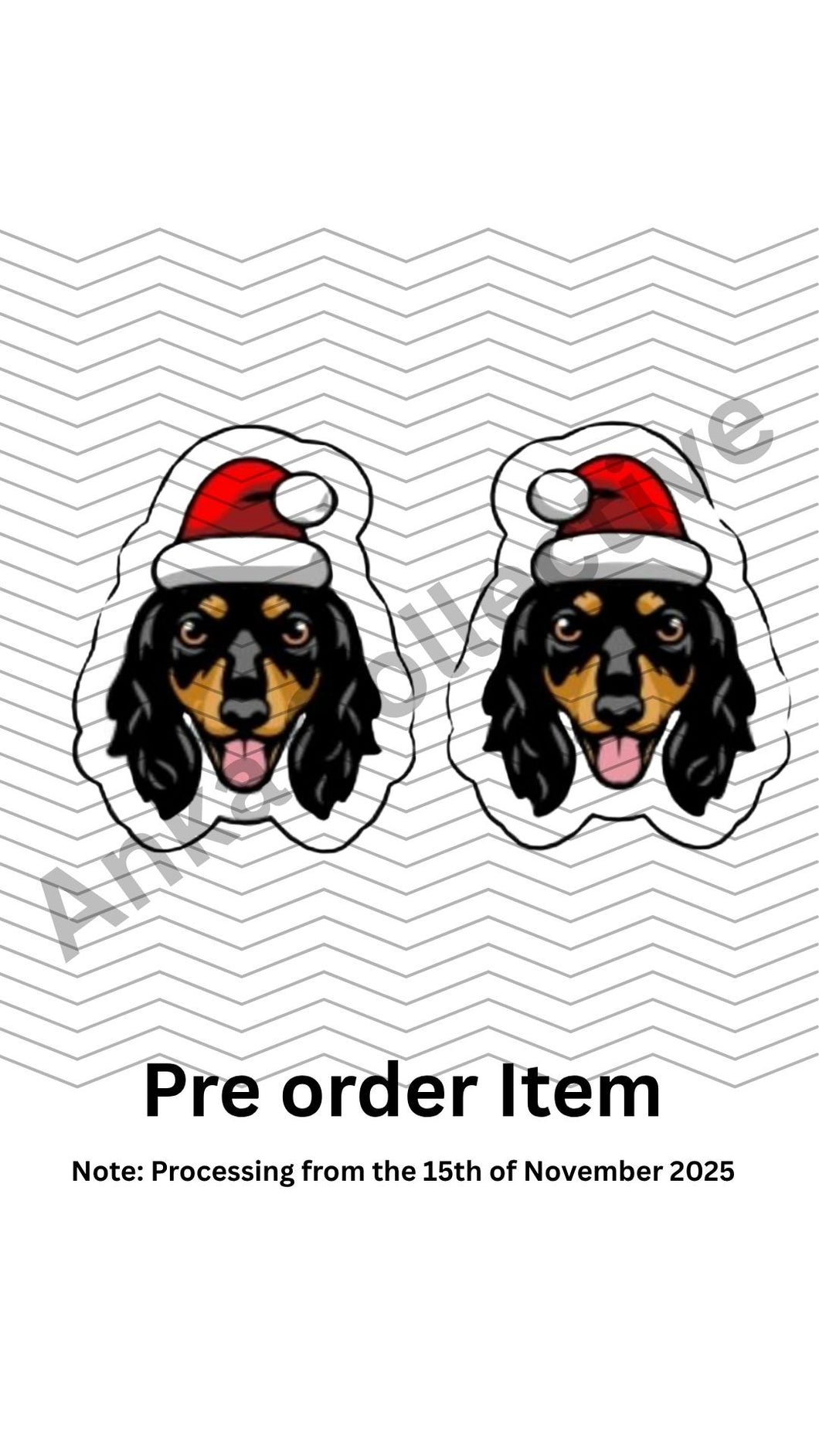Dachshund Long Haired Black Stud Christmas Earrings