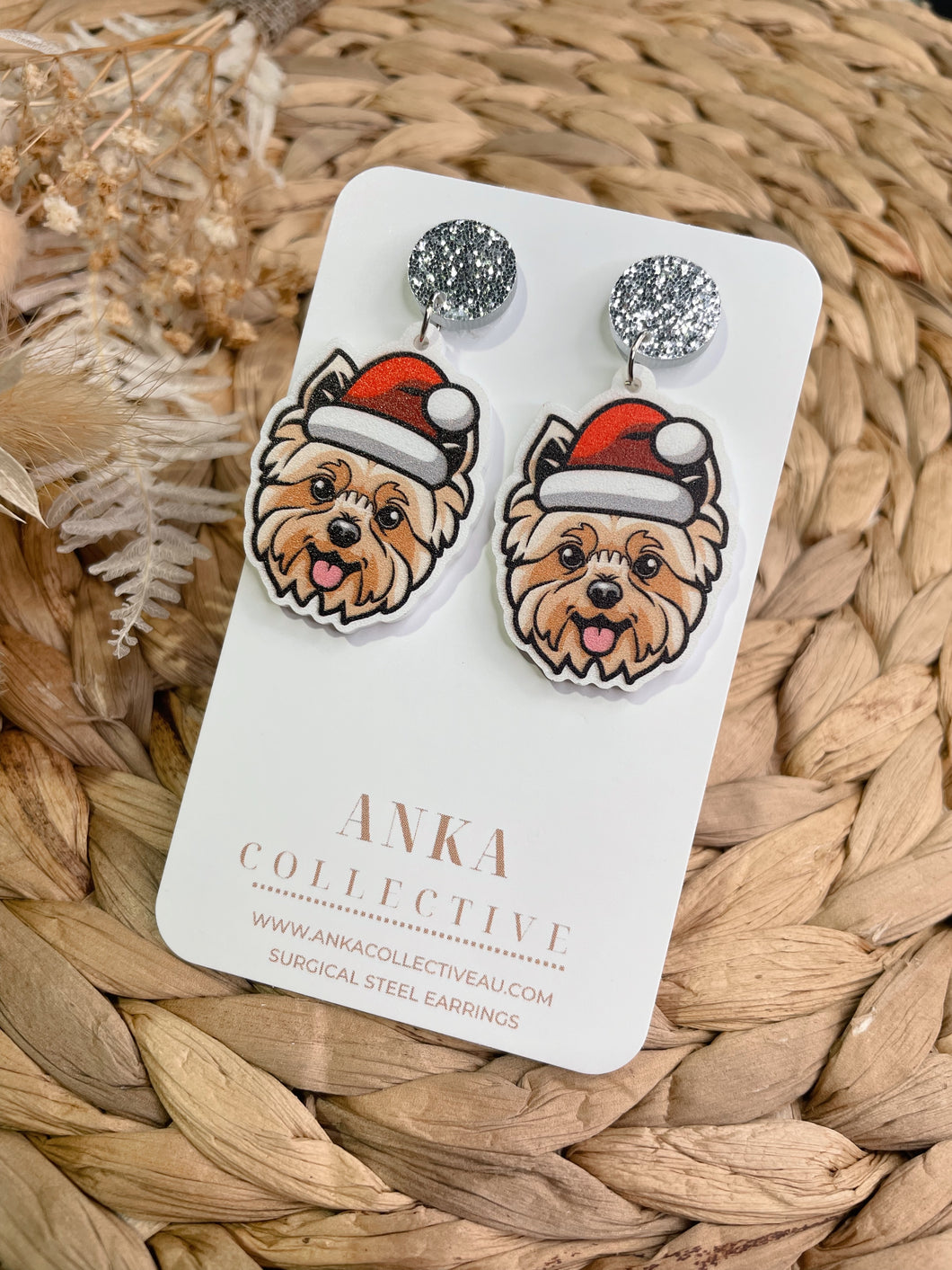 Yorkie Dangle Christmas Earrings