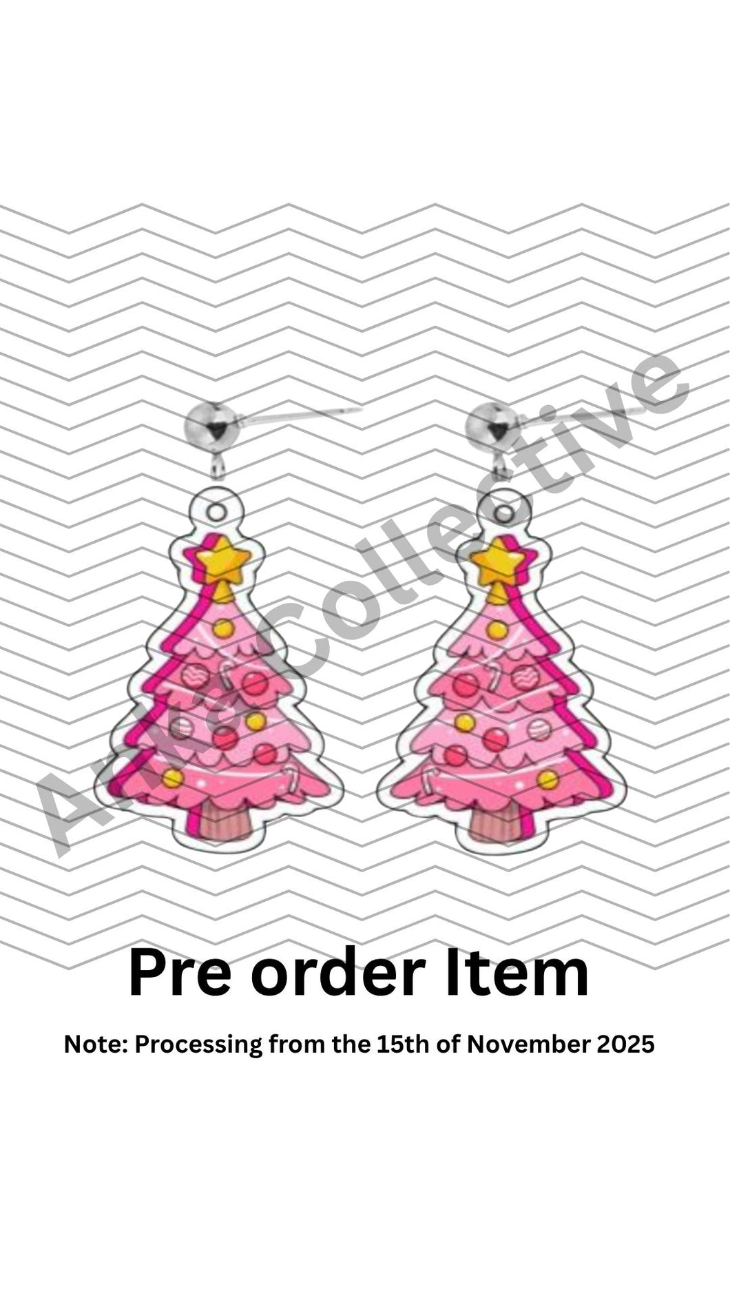 Pink Christmas Tree Dangle Earrings