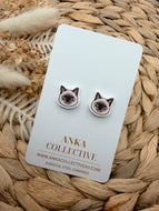 White Cat Stud Earrings