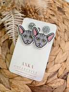Peterbald Gray Cat Dangle Earrings