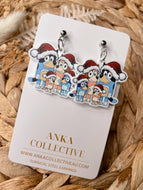 Blue Dog Family Christmas Dangle Earrings