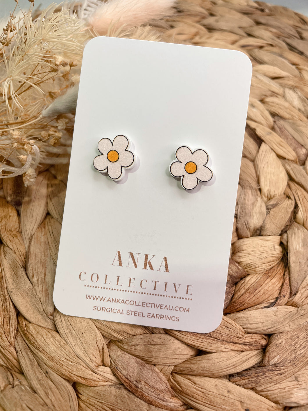 White Flower Stud Earrings