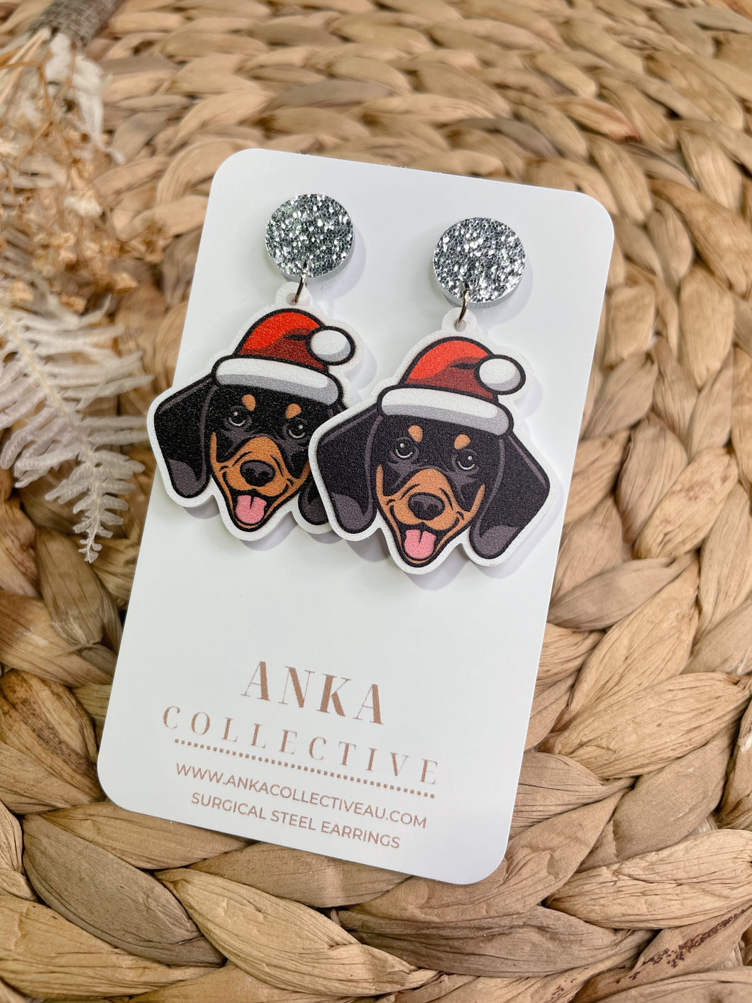 Dachshund Dangle Christmas Earrings