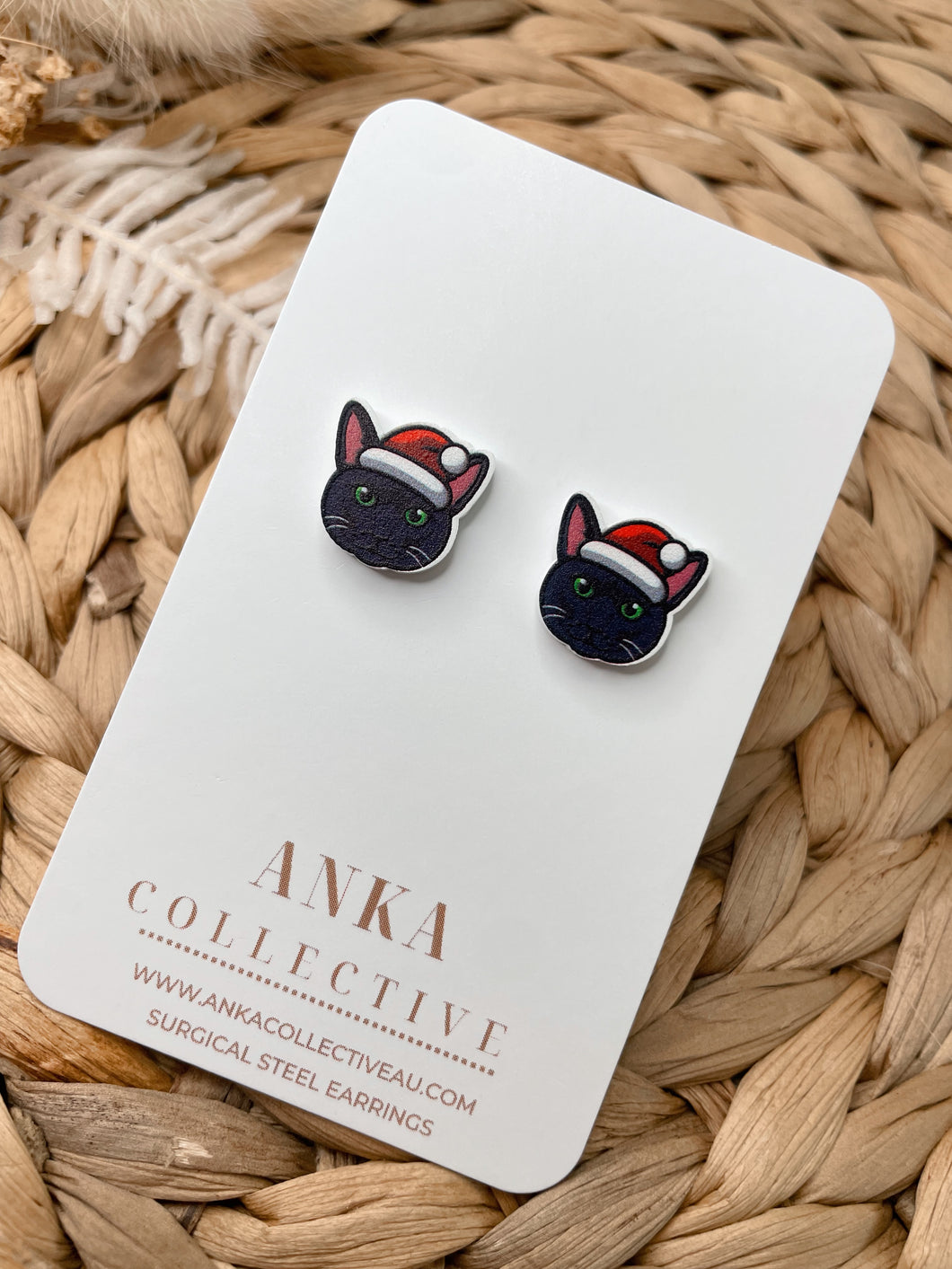 Russian Blue Cat Stud Christmas Earrings