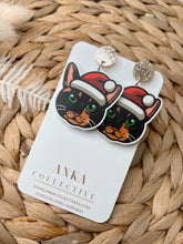 Load image into Gallery viewer, Tortoise Shell Cat Dangle Christmas Earrings
