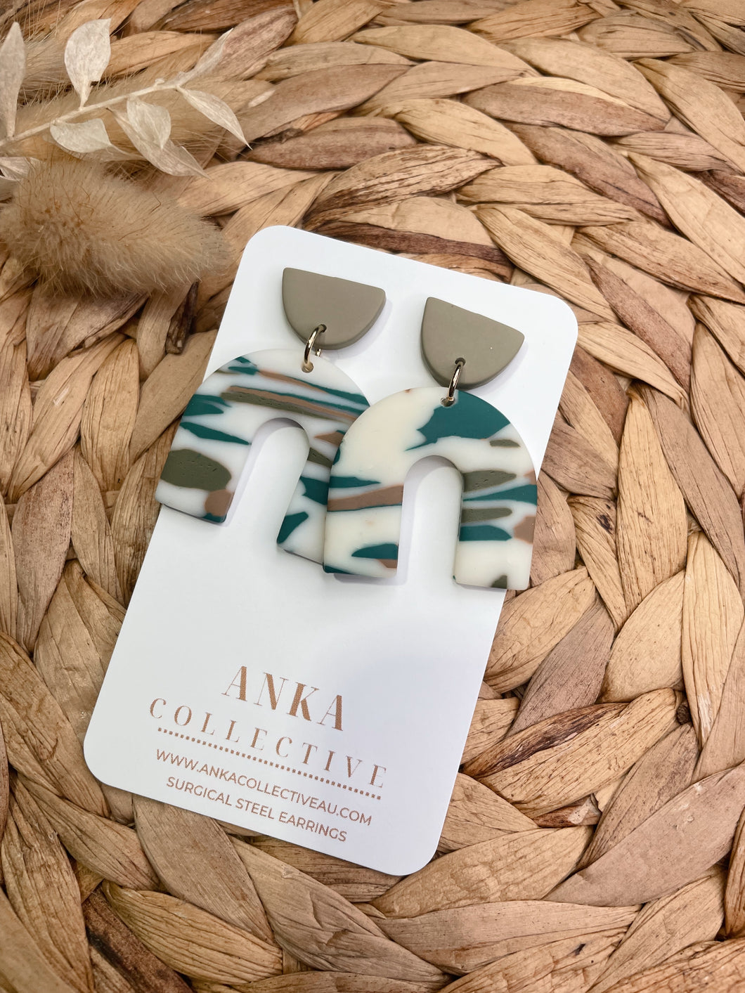 Marble Teal Arch Statement Earrings