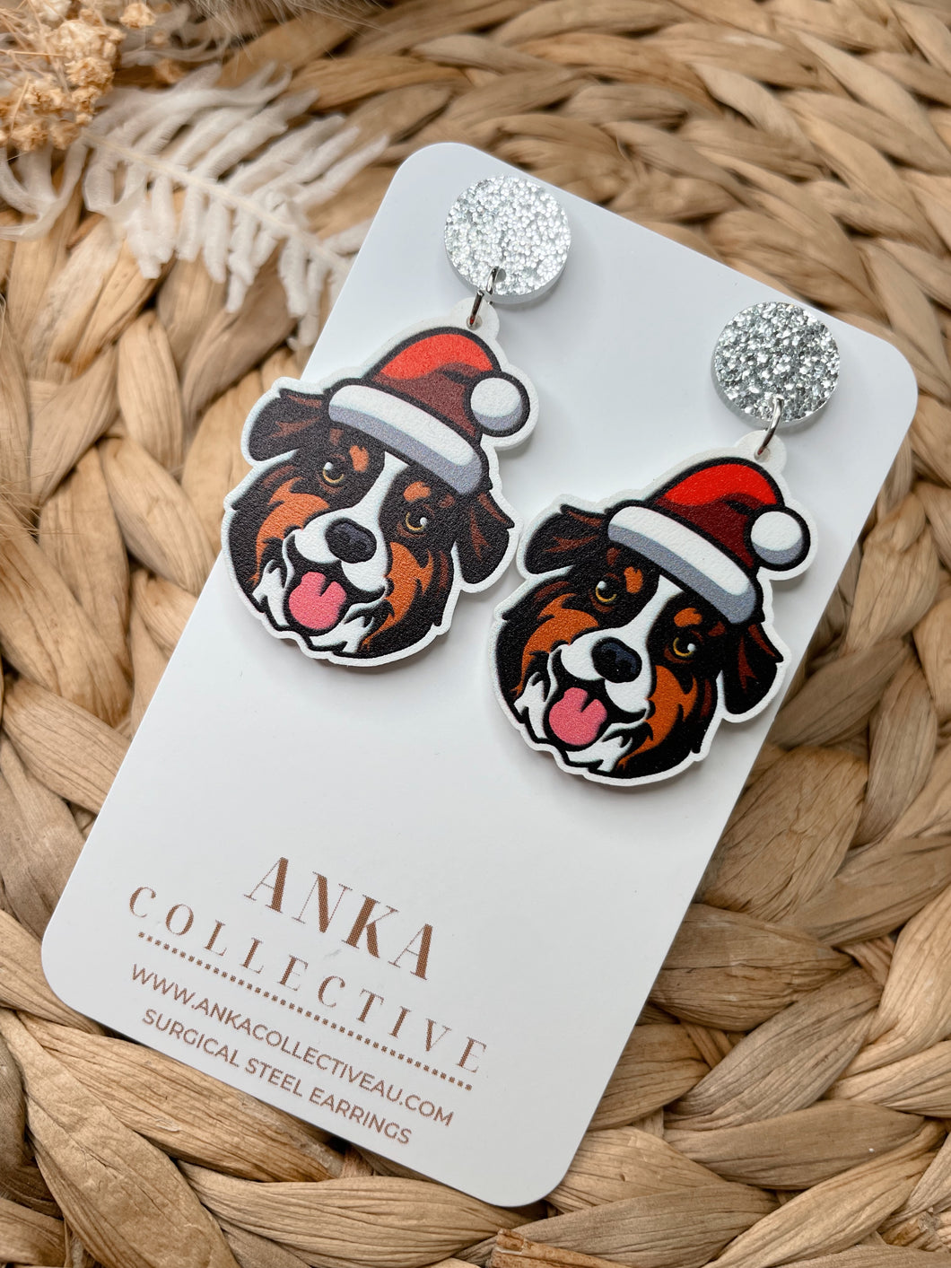 Aussie Sheperd Brown Dangle Christmas Earrings