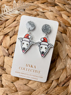 Greyhound White Dangle Christmas Earrings