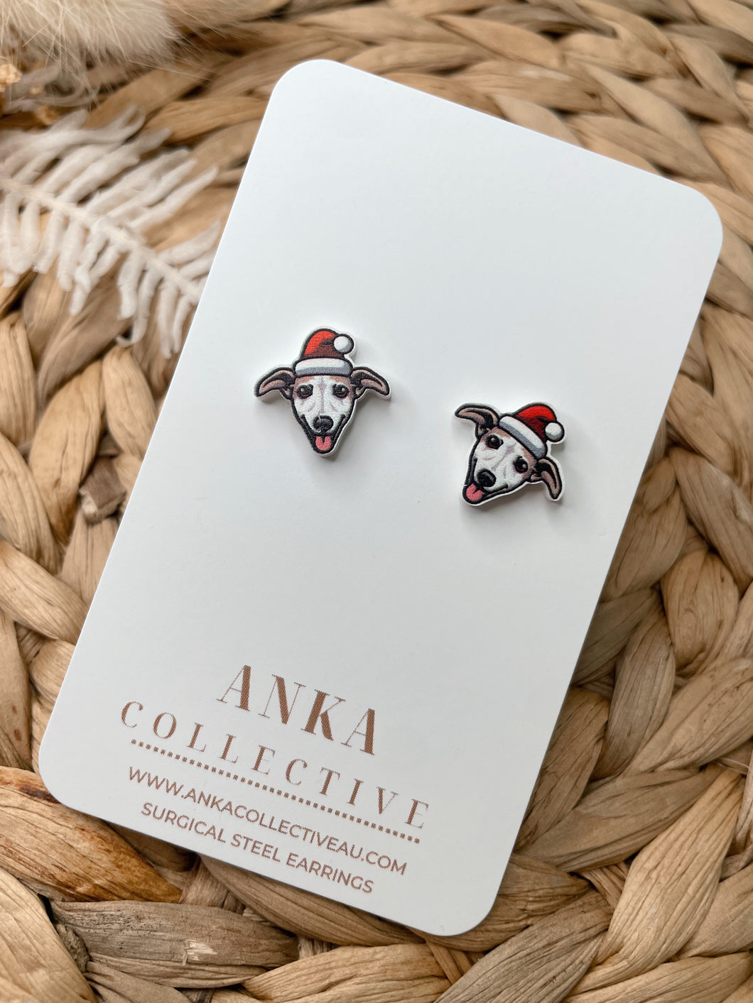 Whippet Stud Christmas Earrings