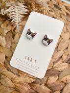 Tri Colour Cat Stud Earrings