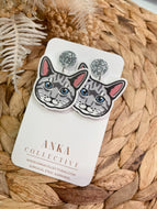 Tabby Silver Cat Dangle Earrings