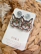 Maine Coon Brown Cat Dangle Earrings