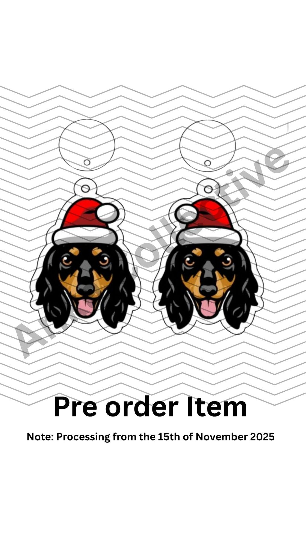 Dachshund Long Haired Black Dangle Christmas Earrings