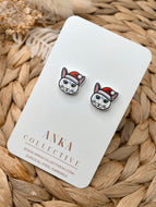 White Angora Cat Stud Christmas Earrings