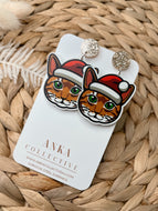 Tabby Orange Cat Dangle Christmas Earrings