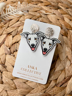 Greyhound White Dangle Earrings
