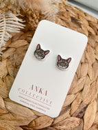 Tabby Brown Cat Stud Earrings