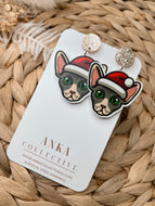 Sphynx Gray Cat Dangle Christmas Earrings